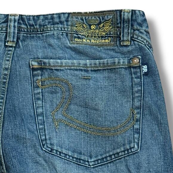 Vintage Y2K Rock & Republic Jeans Mens Blue Faded Straight Leg Embroidered 36/30 - Picture 4 of 8